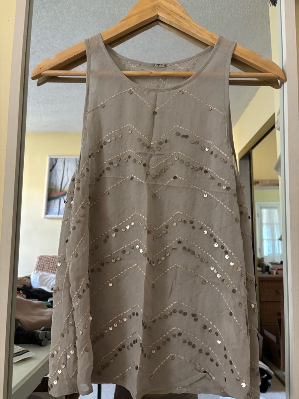 Chan Luu Taupe Sequin-Trim Viscose Tank